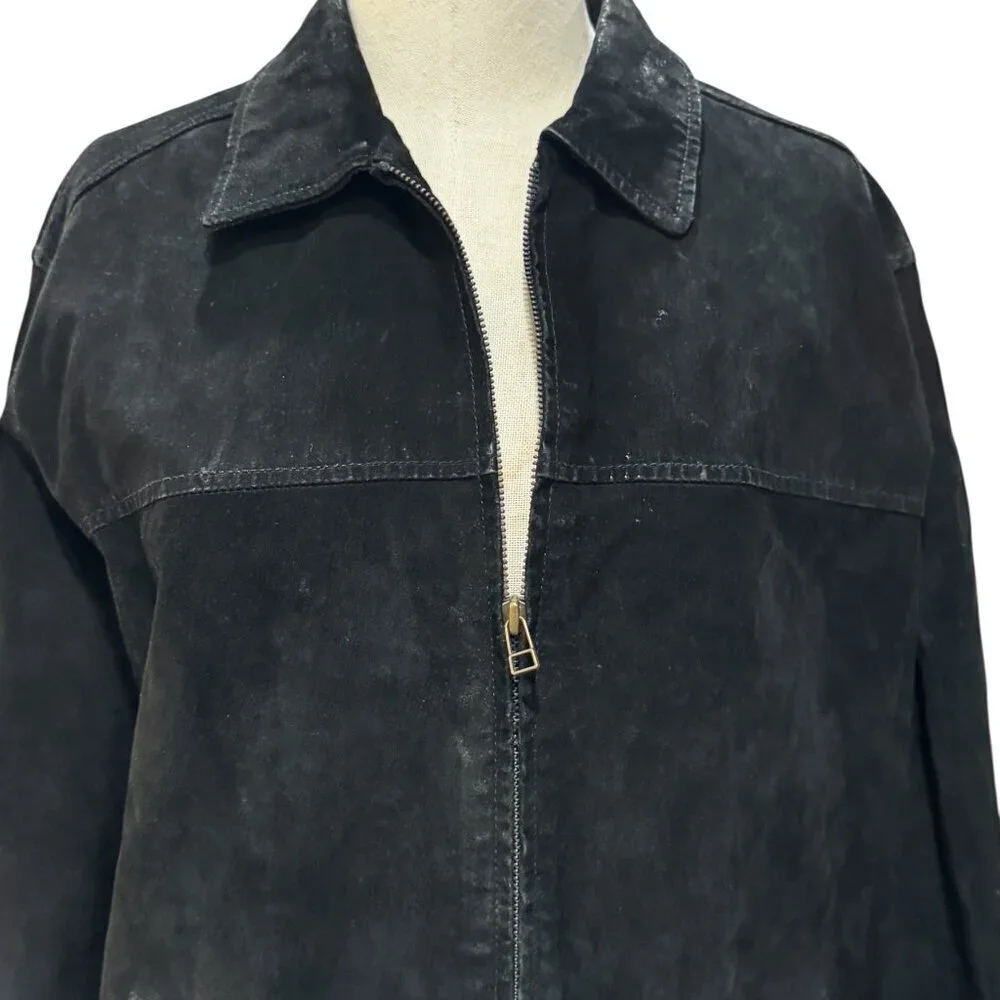 Crazy Horse Black Suede Leather Jacket Men’s Size Small Vintage Zip Front Minima
